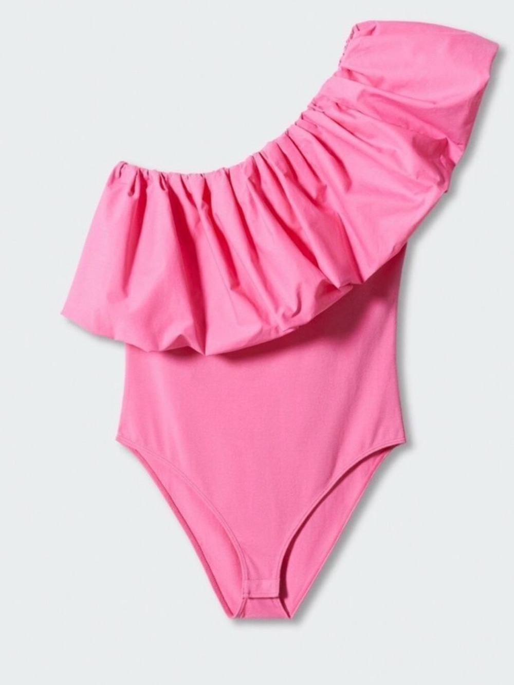 Mango One-Shoulder Pink Ruffle Bodysuit - Picture 3 of 6